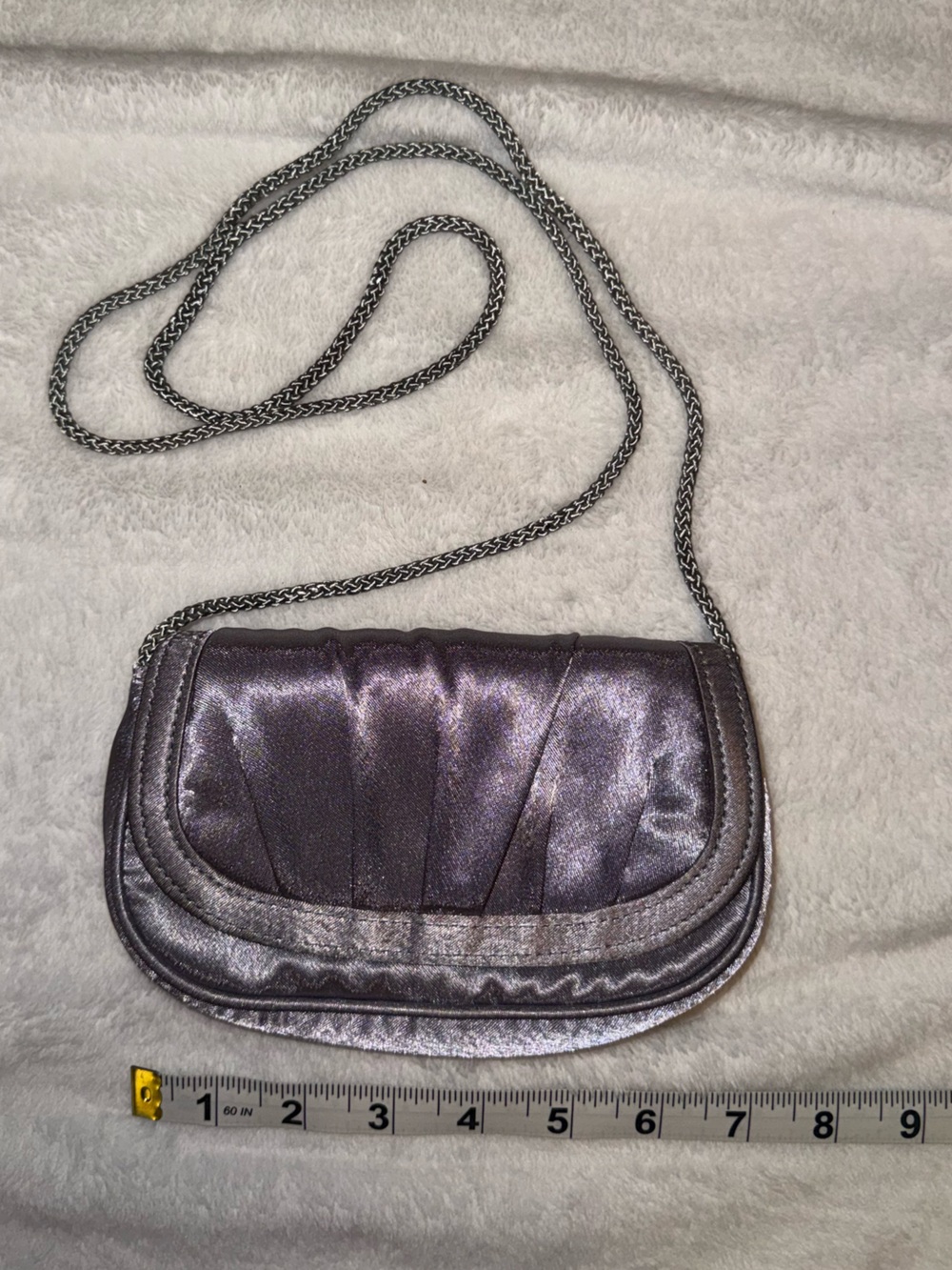 Jacqueline Ferrar Metallic Purple Crossbody with Silver Chain Strap